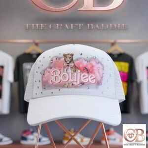 Custom Boujee Leopard White Mesh Trucker Hat Snapback Streetwear Unisex Coquette